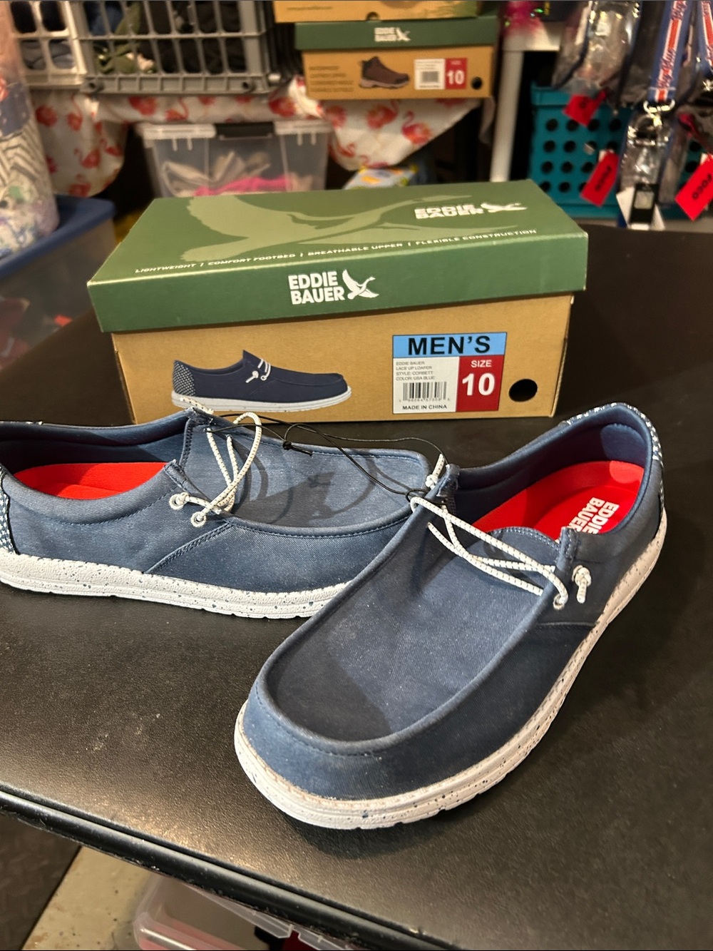 Eddie Bauer Navy and Red Men's Casual Boat Shoes